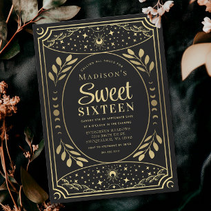 Guld Tarot Witchy Sweet 16 Födelsedagsfester Inbjudningar