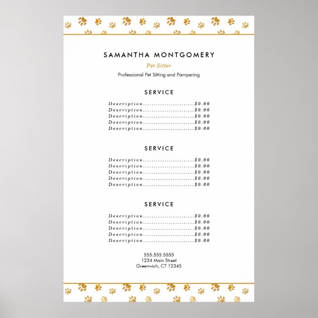 Guld Tass avtryck Professionell Pet Sitter Service Poster (Framsidan)