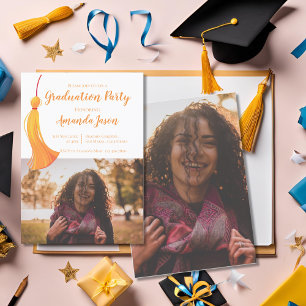 Guld Tassel 2025 Grad Two Photo Studentfest Inbjudningar