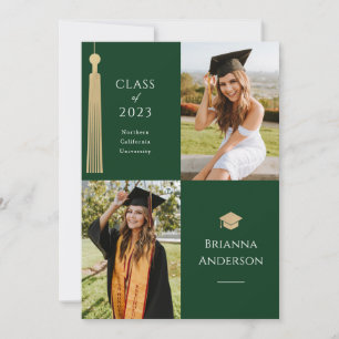 Guld Tassel & Cap 2 Photo Grönt Studenten Inbjudningar