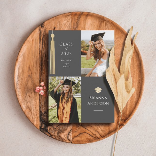 Guld Tassel & Cap 2 Photo Studenten annons Inbjudningar (Skapare uppladdad)