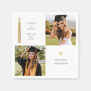 Guld Tassel & Cap Mörk White 2 Photo Studenten Pappersservett