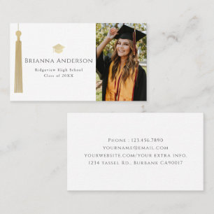 Guld Tassel & Cap Mörk White Photo Studenten Visitkort