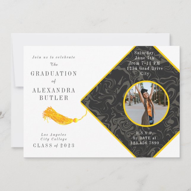 Guld Tassel Class of 2023 Photo Script Studenten Inbjudningar (Framsida)