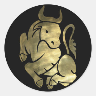 Guld Taurus Bull Stickers Runt Klistermärke