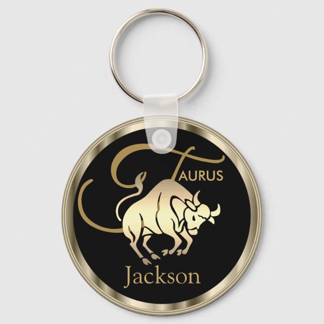 Guld - Taurus ♉ Bull - Zodiac-tecken Nyckelring (Framsida)