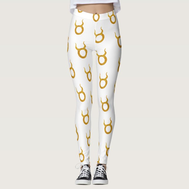Guld Taurus Zodiac Astrologitecken Leggings (Framsida)
