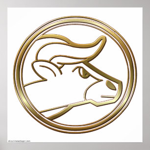 Guld Taurus Zodiac Bull Astrologilogitecken Poster