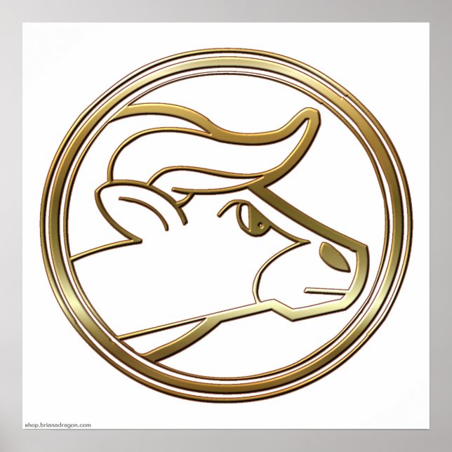 Guld Taurus Zodiac Bull Astrologilogitecken Poster (Framsidan)