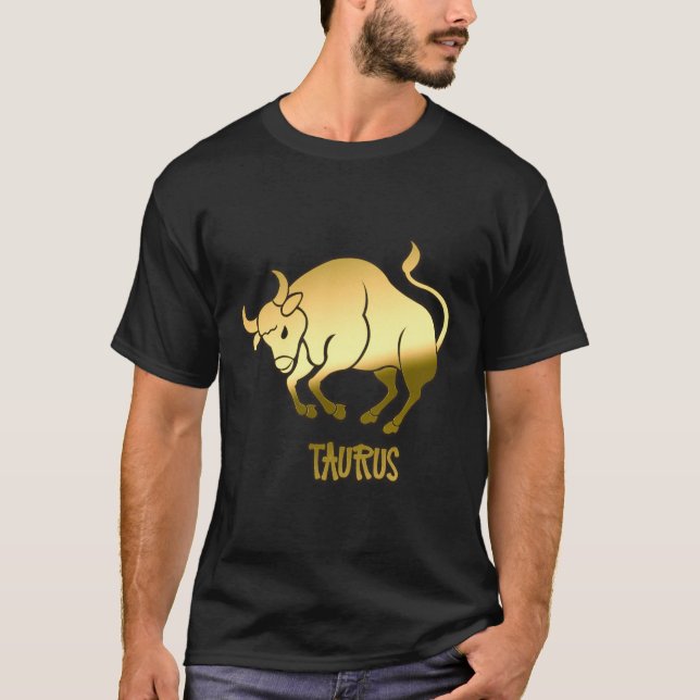Guld Taurus Zodiac Horoscope Astrologitecken T Shirt (Framsida)
