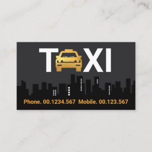 Guld Taxi-bil Byggnad Silhouette Visitkort