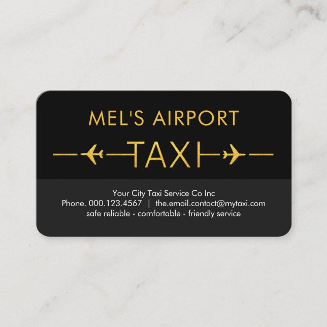 Guld Taxi Flygplans Landningsbana Visitkort (Framsida)