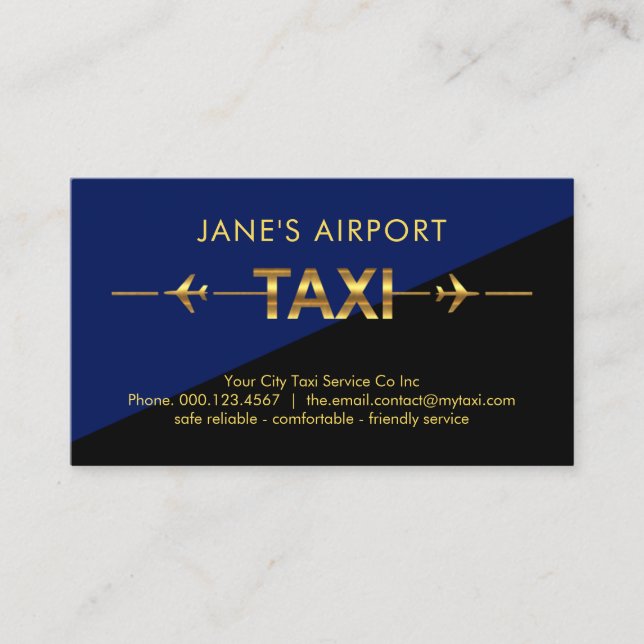 Guld Taxi Flygplats Flygplan Startbana Visitkort (Framsida)