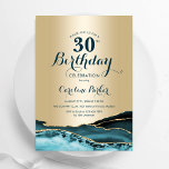 Guld Teal Agate 30års födelsedag Inbjudningar<br><div class="desc">Partiinbjudan till Teal och guld agate 30års födelsedag. Elegantens moderna design med vattenfärgad bakgrund,  faux glitter guld och typsnitt för färgskript. Trendig inbjudan-kortets perfekt för en snyggt kvinnor i firande. Skrivna Zazzle-inbjudningar eller digital utskrivbar mall för omedelbar nedladdning.</div>
