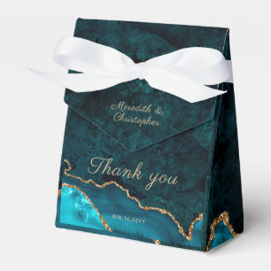 Guld Teal Agate Wedding Favor Boxes Presentaskar