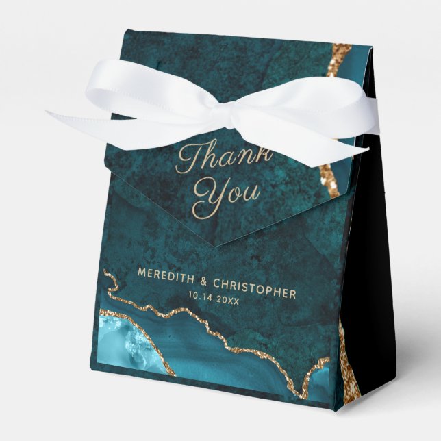 Guld Teal Aqua Agate Bröllop Presentaskar (Framsidan Sidan)