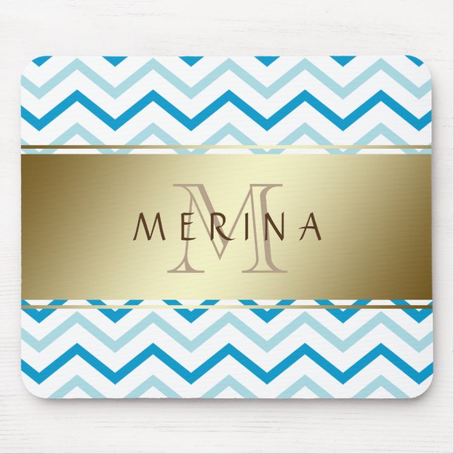 Guld Teal Beach Chevron Mönster Monogram Musmatta (Framsidan)