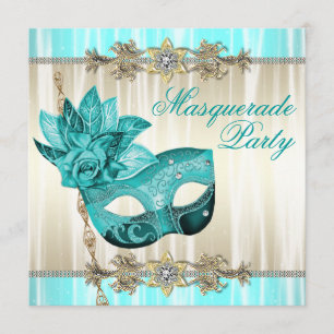 Guld Teal Blå Maskeradbal Inbjudningar