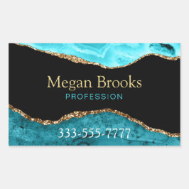 Guld Teal Black Agate, Namn, Occupation Mobil Rect Rektangulärt Klistermärke