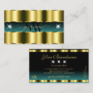 Guld Teal Black Sparkling Diamonds Initialer Visitkort