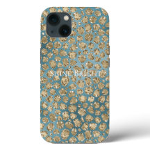 Guld Teal Blue Grönt Glitzy Leopard Skriv ut      
