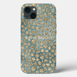 Guld Teal Blue Grönt Glitzy Leopard Skriv ut      