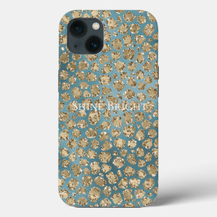 Guld Teal Blue Grönt Glitzy Leopard Skriv ut