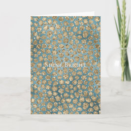 Guld Teal Blue Grönt Glitzy Leopard Skriv ut Kort