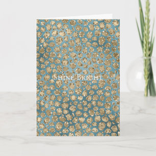 Guld Teal Blue Grönt Glitzy Leopard Skriv ut Kort