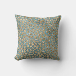 Guld Teal Blue Grönt Glitzy Leopard Skriv ut       Kudde