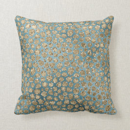 Guld Teal Blue Grönt Glitzy Leopard Skriv ut Kudde
