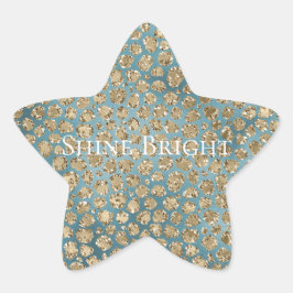 Guld Teal Blue Grönt Glitzy Leopard Skriv ut Stjärnformat Klistermärke