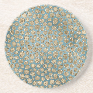 Guld Teal Blue Grönt Glitzy Leopard Skriv ut Underlägg