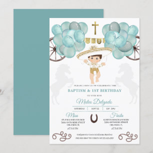 Guld & Teal Blue Mexican Pojke Charro Baptism Inbjudningar