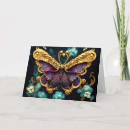 Guld & Teal Butterfly Birthday-hälsningskort Tack Kort