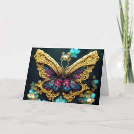 Guld & Teal Butterfly Birthday-hälsningskort Tack Kort