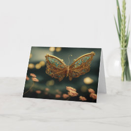 Guld & Teal Butterfly Birthday-hälsningskort Tack Kort