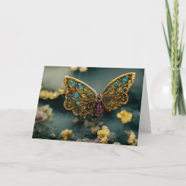 Guld & Teal Butterfly Birthday-hälsningskort Tack Kort