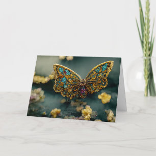 Guld & Teal Butterfly Birthday-hälsningskort Tack Kort