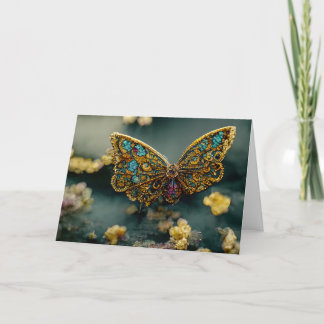 Guld & Teal Butterfly Birthday-hälsningskort Tack Kort