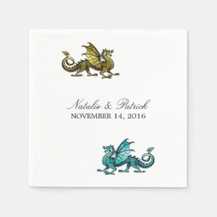 Guld Teal Dragon Bröllop Pappra Napkins Pappersservett