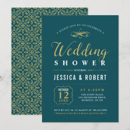 Guld & Teal | Elegant Bröllopsfest för Par Inbjudningar