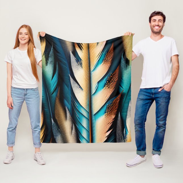 Guld & Teal Feather Art Fleecefilt (På plats)