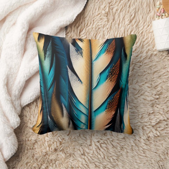 Guld & Teal Feather Art Kudde (Filt)
