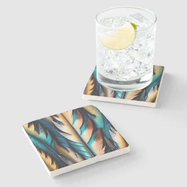 Guld & Teal Feather Art Stenunderlägg (Sidan)