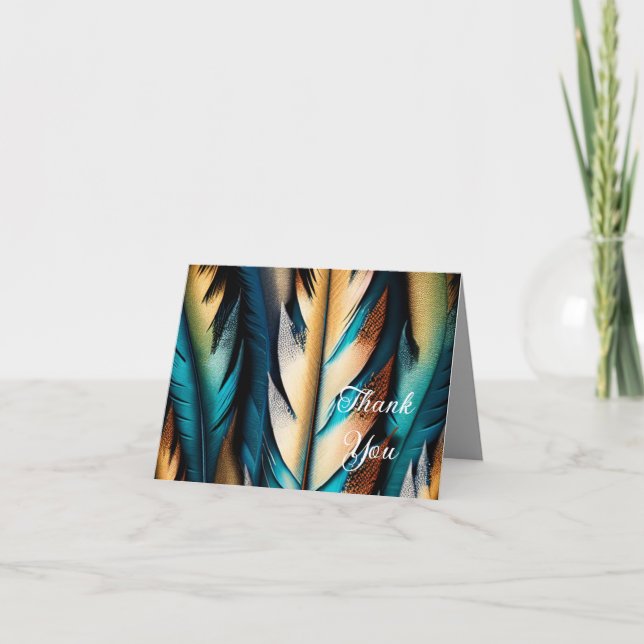 Guld & Teal Feather Art Tack Kort (Framsida)