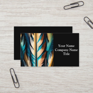 Guld & Teal Feather Art Visitkort