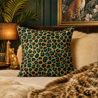 Guld & Teal Glam Leopardtryck Kudde