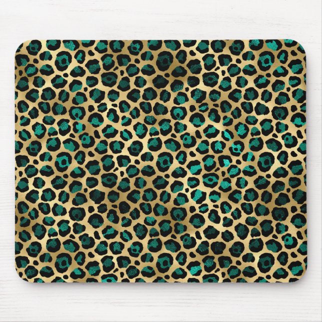 Guld & Teal Glam Leopardtryck Musmatta (Framsidan)