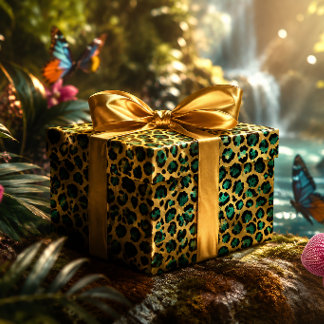 Guld & Teal Glam Leopardtryck Presentpapper